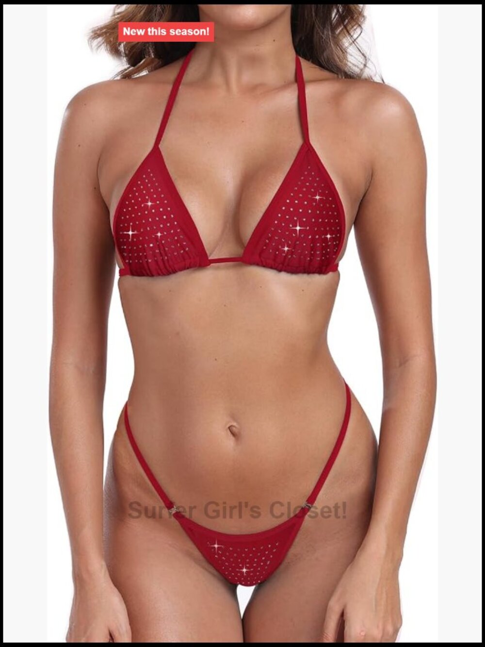 Micro Bikini Extreme G String Thong Swimsuit Crystal Embellished Triangle Top
